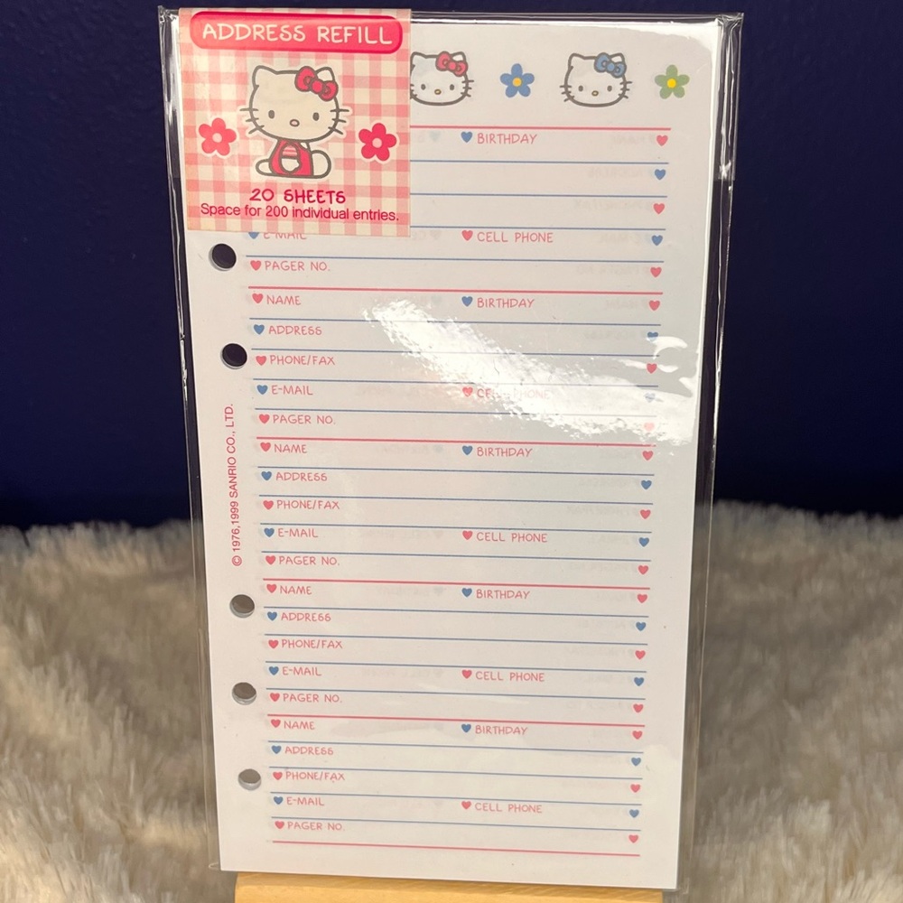 Vintage 1999 Sanrio Hello Kitty Address Phone Refill, RARE, Sz A6
